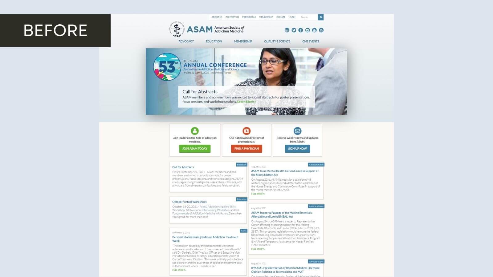 asam.org website before redesign