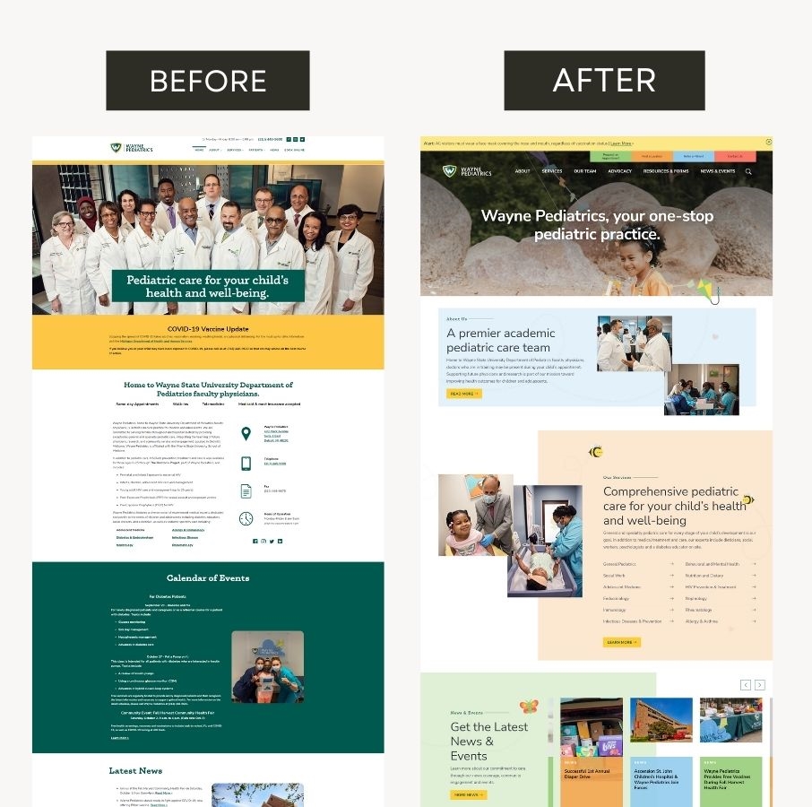 wayne pediatrics website before and after